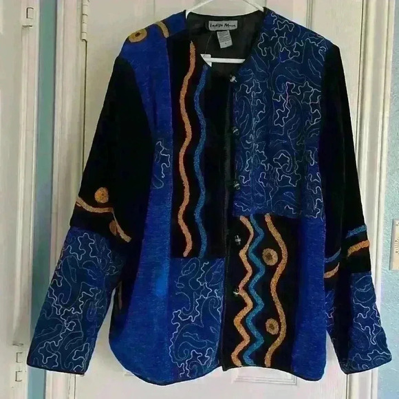 Indigo Moon Jackets & Blazers - Indigo Moon Blue Vintage Tapestry Art Deco Abstract Jacket Heavy size large